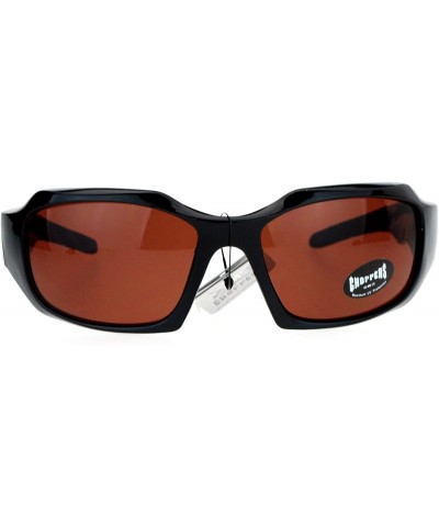 Rectangular Sunglasses Mens Fashion Rectangular Wrap Around Rubber End - Black (Brown) - CV187K3H98W $11.84