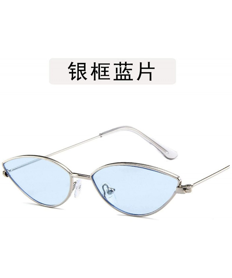 Aviator Ladies Classic Retro Cute Sexy Cat Eye Sunglasses Women Lens Small Metal Frame Sun Glasses - Blue - C0198ZO20Z0 $40.77