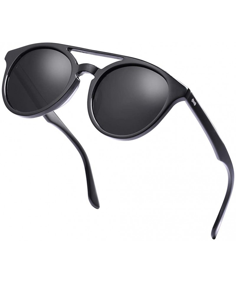 Round Double Bridge Round Polarized Sunglasses for Women UV Protection - Grey Lens - CZ18G48AM50 $19.34