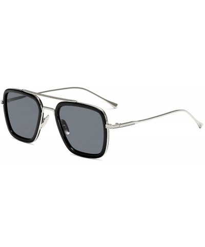 Square Ladies Fashion Trend Square Metal frame Glasses Brand Designer Men Double beam Sunglasses - Silver Grey - CM18WLAN7SG ...