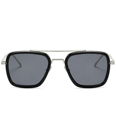 Square Ladies Fashion Trend Square Metal frame Glasses Brand Designer Men Double beam Sunglasses - Silver Grey - CM18WLAN7SG ...
