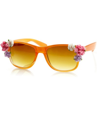 Wayfarer Flower Adorned Color Coated Horn Rimmed Sunglasses - Orange - C511CZRMIG7 $12.46