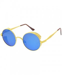 Round Heritage Modern"Side Shield" Wired Frame Sunglasses - Blue - CB18GYITA74 $12.75