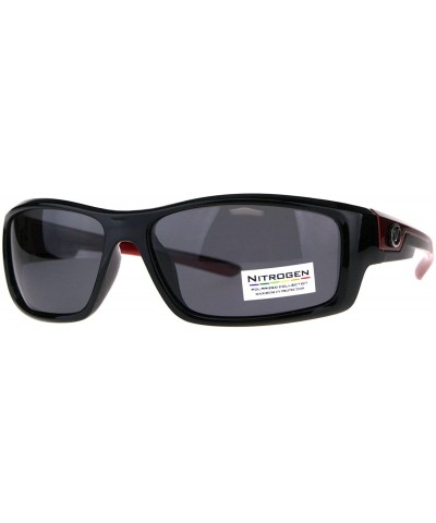 Rectangular Nitrogen Polarized Lens Sunglasses Mens Wrap Around Rectangular Shades - Black Red (Black) - C018E3L0RQN $14.02