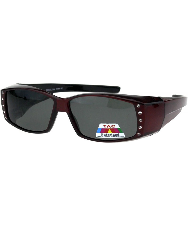 Rectangular Polarized 57mm Womens Side Rhinestone Trim Narrow Rectangular Fit Over Sunglasses - Red Black - CX18GYGNCER $10.67