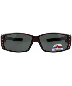 Rectangular Polarized 57mm Womens Side Rhinestone Trim Narrow Rectangular Fit Over Sunglasses - Red Black - CX18GYGNCER $10.67