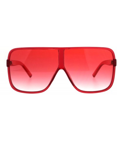 Square Womens Super Oversized Fashion Sunglasses Flat Top Square Translucent Frame - Red - C518C3MZA9G $12.27