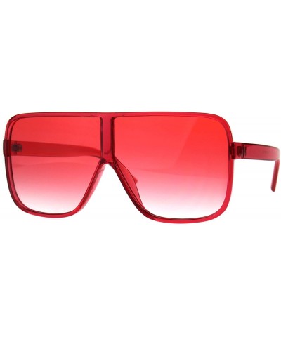 Square Womens Super Oversized Fashion Sunglasses Flat Top Square Translucent Frame - Red - C518C3MZA9G $12.27