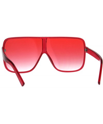 Square Womens Super Oversized Fashion Sunglasses Flat Top Square Translucent Frame - Red - C518C3MZA9G $12.27