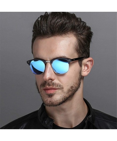 Goggle Semi-Rimless Sunglasses Women Men Polarized Retro Eyeglasses - C14 Lightblack Blue - CK194OKCSTH $16.45