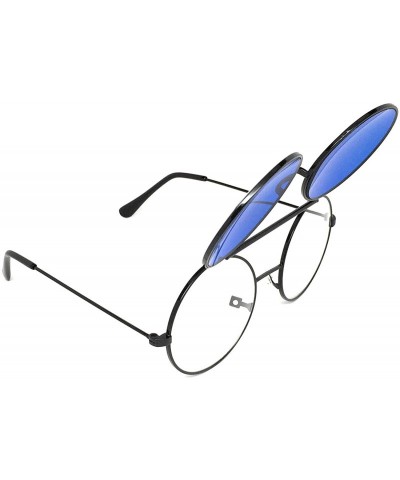 Goggle Flip Up Steampunk Metal Django Sunglasses - Black- Blue - C8180IO4OQW $11.94
