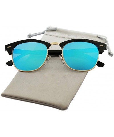 Goggle Semi-Rimless Sunglasses Women Men Polarized Retro Eyeglasses - C14 Lightblack Blue - CK194OKCSTH $16.45