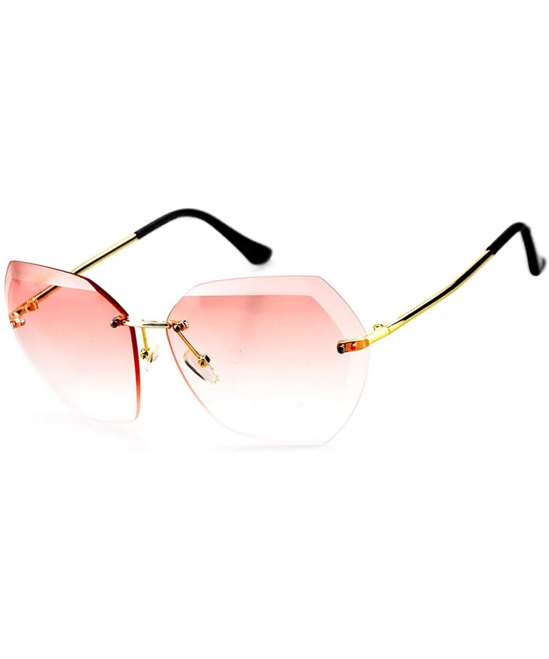 Square Liemiao Sunglasses Women Masonry Cutting Lens Large Rimless Glasses LM0110 - Pink - CK18T4KR6ZH $14.08