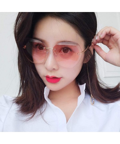 Square Liemiao Sunglasses Women Masonry Cutting Lens Large Rimless Glasses LM0110 - Pink - CK18T4KR6ZH $14.08