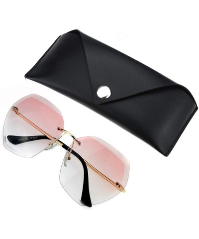 Square Liemiao Sunglasses Women Masonry Cutting Lens Large Rimless Glasses LM0110 - Pink - CK18T4KR6ZH $14.08