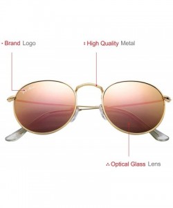 Oversized PA3447 Classic Crystal Glass Lens Retro Round Metal Sunglasses-50mm - Crystal Pink Mirrored Lens - CY12OBO63LY $18.97