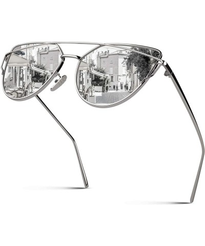 Round Cat Eye Mirrored Flat Lenses Polarized Metal Frame Women Sunglasses SR004 - C818N6O6ZR7 $13.84