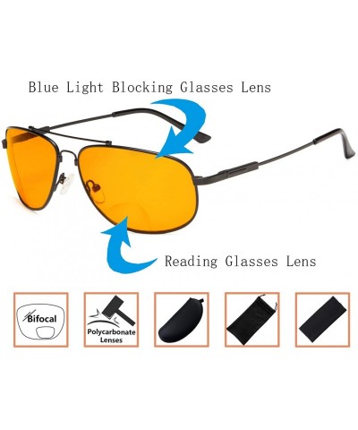 Aviator Blue Blocking Orange Tinted Bifocal Glasses for Reading Computer Screen Men Bendable Titanium - 1803-black - CL18ZGWR...