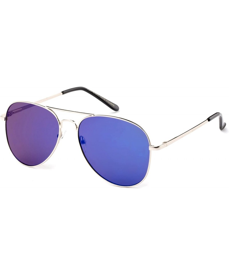Aviator Vintage Pilot Classic Aviator Design Flash Mirrored Lenses with UV Protection - Silver/Blue - CN17YU977T9 $11.01