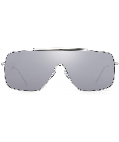 Shield One Piece Shield Sunglasses for Women Metal Frame Gradient Lens - Silver Frame / Silver Lens - CS192SK0W3E $31.34