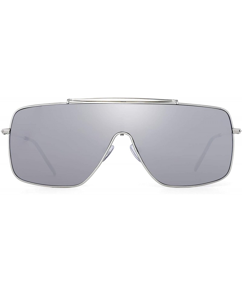 Shield One Piece Shield Sunglasses for Women Metal Frame Gradient Lens - Silver Frame / Silver Lens - CS192SK0W3E $13.74