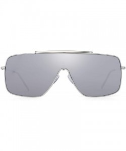 Shield One Piece Shield Sunglasses for Women Metal Frame Gradient Lens - Silver Frame / Silver Lens - CS192SK0W3E $13.74