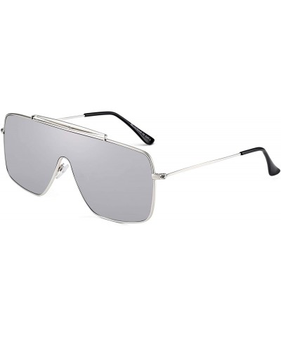 Shield One Piece Shield Sunglasses for Women Metal Frame Gradient Lens - Silver Frame / Silver Lens - CS192SK0W3E $13.74