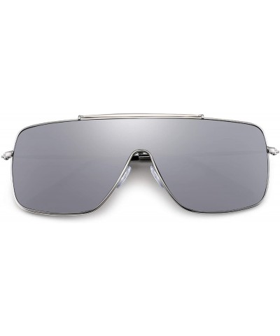 Shield One Piece Shield Sunglasses for Women Metal Frame Gradient Lens - Silver Frame / Silver Lens - CS192SK0W3E $13.74