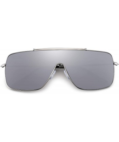 Shield One Piece Shield Sunglasses for Women Metal Frame Gradient Lens - Silver Frame / Silver Lens - CS192SK0W3E $13.74