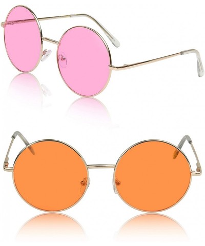 Round Big Round Sunglasses Retro Circle Tinted Lens Glasses UV400 Protection - 2 Pack - Pink+orange - CJ18M5Z7EM6 $37.16