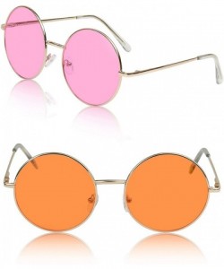 Round Big Round Sunglasses Retro Circle Tinted Lens Glasses UV400 Protection - 2 Pack - Pink+orange - CJ18M5Z7EM6 $13.27