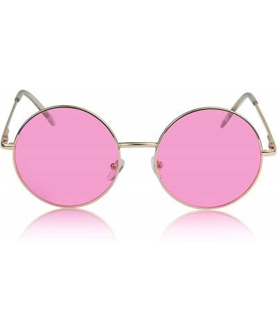 Round Big Round Sunglasses Retro Circle Tinted Lens Glasses UV400 Protection - 2 Pack - Pink+orange - CJ18M5Z7EM6 $13.27