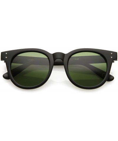 Wayfarer Classic High Sitting Arms Round Neutral Color Lens Horned Rimmed Sunglasses 49mm - Matte Black / Green - C21865MS9Q3...