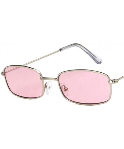 Oval Rectangle Sunglasses Men Women Retro Metal Frame Yellow Red Female Sun Glasses - C6silver Pink - CD194O4Q33Q $23.45