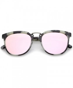 Round Classic Metal Bridge Square Mirrored Flat Lens Horn Rimmed Sunglasses 55mm - Black-white Marble / Pink Mirror - CK12O7A...