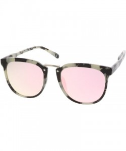 Round Classic Metal Bridge Square Mirrored Flat Lens Horn Rimmed Sunglasses 55mm - Black-white Marble / Pink Mirror - CK12O7A...