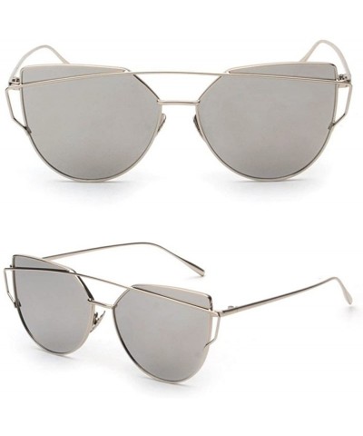 Oversized Fashion Classic Polarized Aviator Glasses for Women Men Metal Frame Mirror Sunglasses Cat Eye Goggles - Silver - CD...