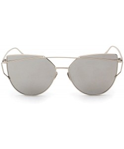 Oversized Fashion Classic Polarized Aviator Glasses for Women Men Metal Frame Mirror Sunglasses Cat Eye Goggles - Silver - CD...