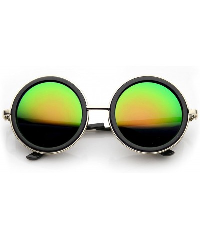 Round Unisex Premium Round Flash Mirror Studio Cover Sunglasses - Gold-black Sun - C111XSZ8215 $11.81