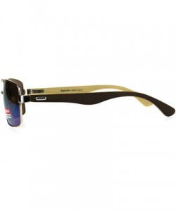 Rectangular Mens Color Mirror Metal Pilots Officer Bamboo Wood Arm Sunglasses - Gold Yellow - C3180AO60SY $12.31