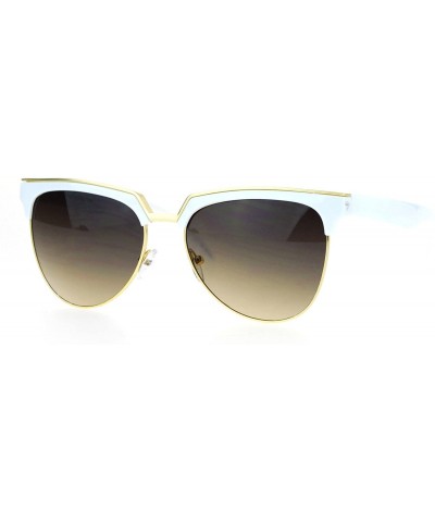 Cat Eye Hipster Retro Half Horn Rim Cat Eye Sunglasses - White Smoke - CL12FV990HF $15.18