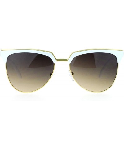 Cat Eye Hipster Retro Half Horn Rim Cat Eye Sunglasses - White Smoke - CL12FV990HF $15.18