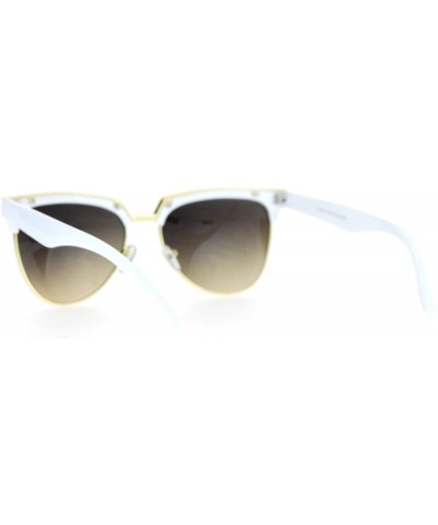 Cat Eye Hipster Retro Half Horn Rim Cat Eye Sunglasses - White Smoke - CL12FV990HF $15.18