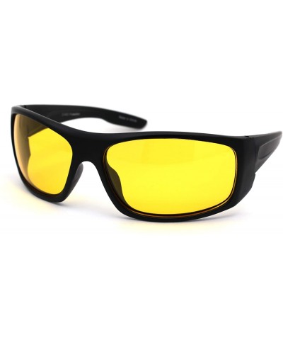 Sport Mens Night Driving Yellow Lens Warp Around Biker Sport Sunglasses - Matte Black - CG18YEEIY9S $22.40