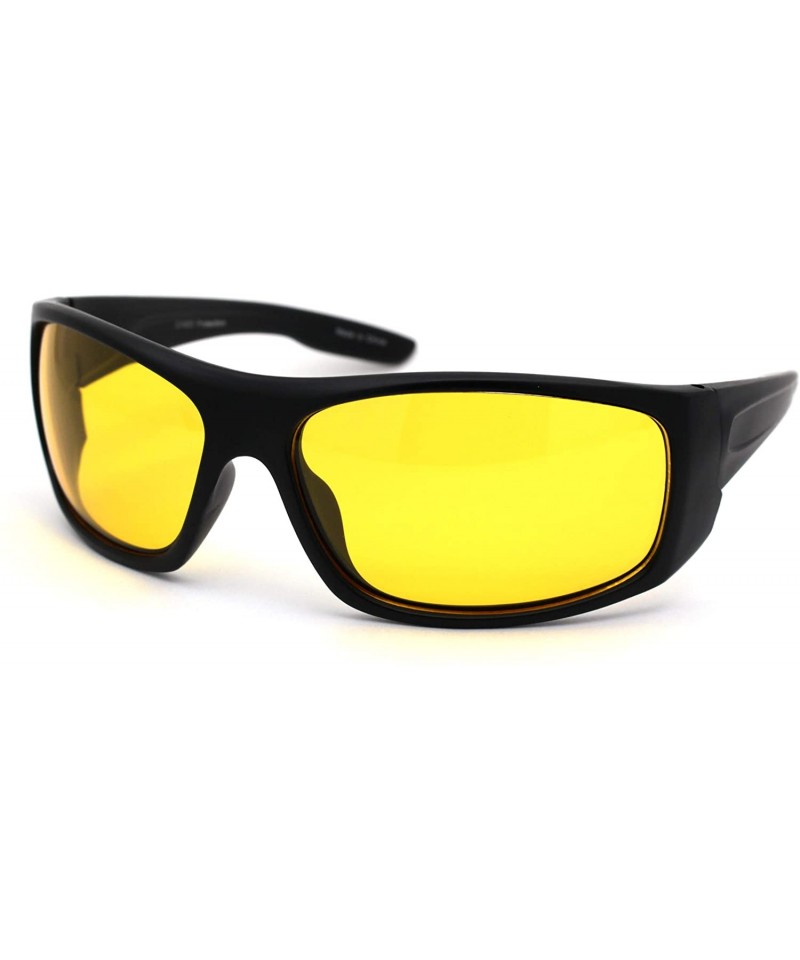 Sport Mens Night Driving Yellow Lens Warp Around Biker Sport Sunglasses - Matte Black - CG18YEEIY9S $12.08