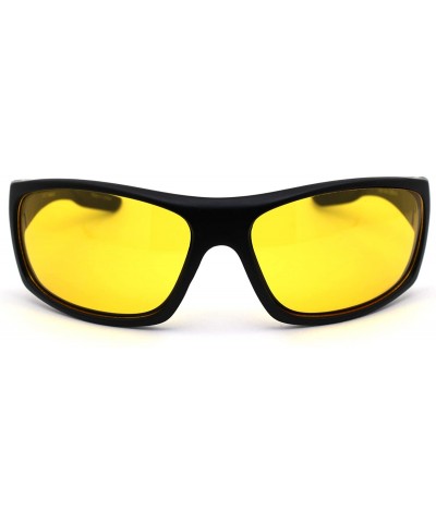 Sport Mens Night Driving Yellow Lens Warp Around Biker Sport Sunglasses - Matte Black - CG18YEEIY9S $12.08