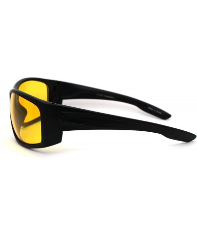 Sport Mens Night Driving Yellow Lens Warp Around Biker Sport Sunglasses - Matte Black - CG18YEEIY9S $12.08