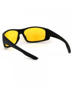 Sport Mens Night Driving Yellow Lens Warp Around Biker Sport Sunglasses - Matte Black - CG18YEEIY9S $12.08