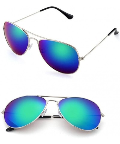 Aviator Fashion Culture Unisex Drive Blue Mirrored Lens Aviator Sunglasses - Silver - CQ18EHQ5O8K $19.05