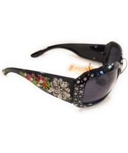 Rectangular Western Cowgirl Bling Sunglasses Rhinestone Ladies Womens Shades + Case Jp - Black Flower Floral - CI18AIKYAWO $1...